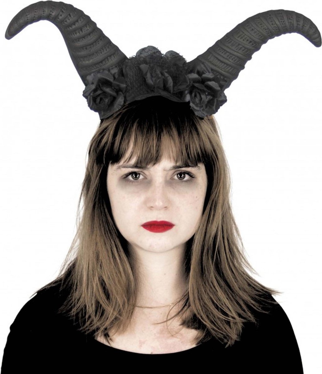 PARTYPRO - Zwarte evil hoorns haarband voor volwassenen - Accessoires > Haar accessoire